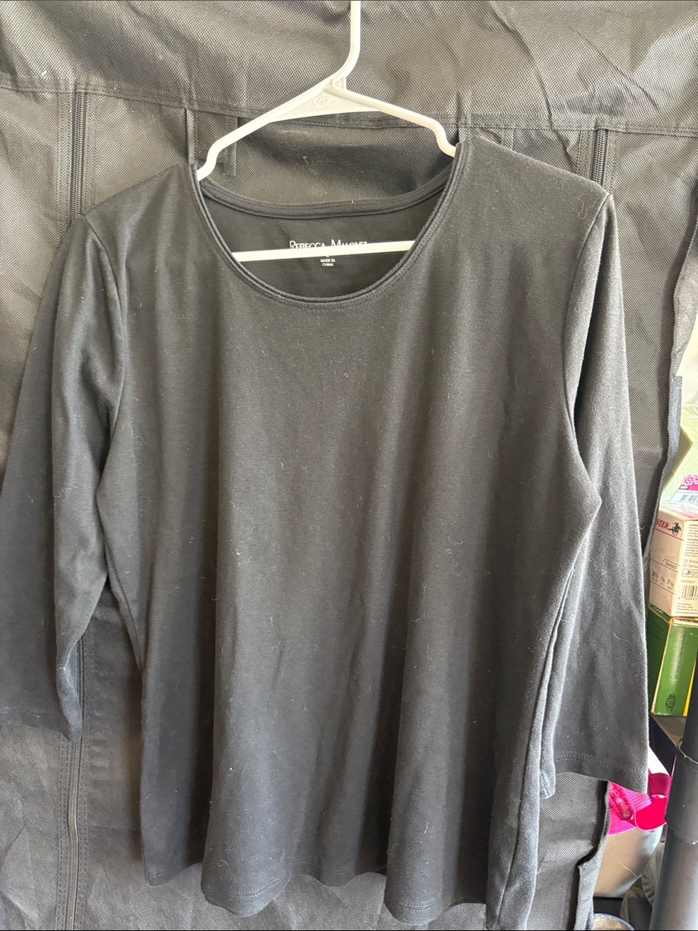 Rebecca Malone Black Long-Sleeve Scoop Neck Top